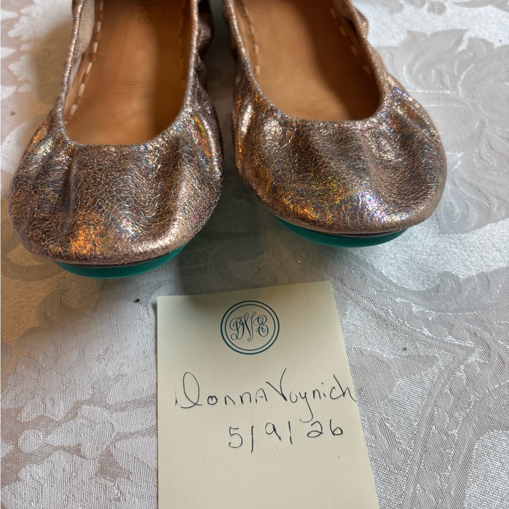 Tieks Love Potion Rose Gold Ballet Flats with Teal Soles